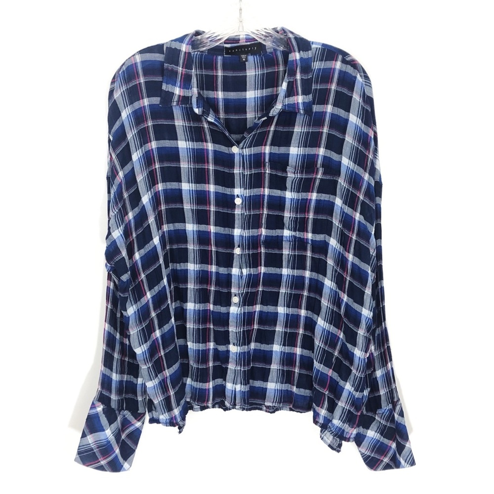 4/$25 Sanctuary Blue Plaid Buttondown Shirt Top